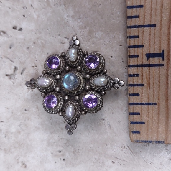 Sterling Silver/Gemstone Convertible Pendant-Brooch - Picture 4 of 5